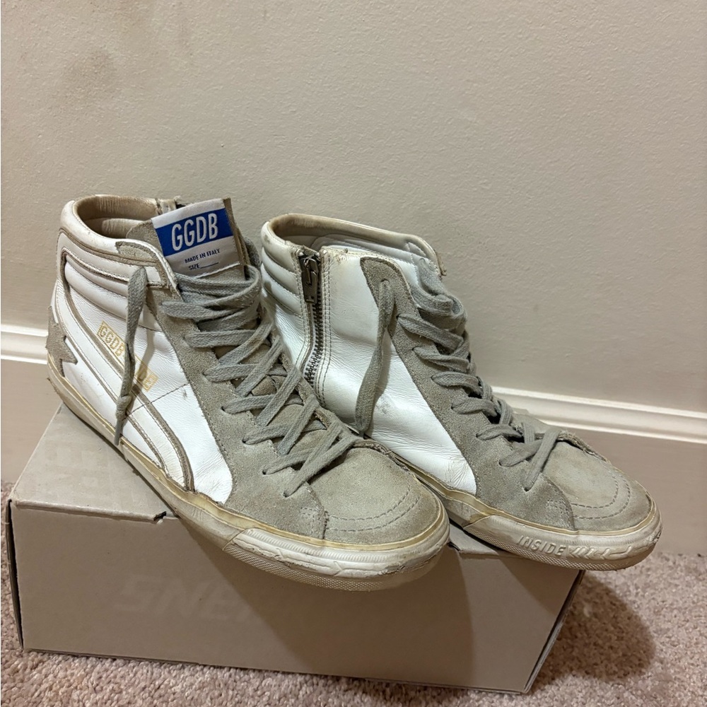 White and Gray High-Top Sneakers